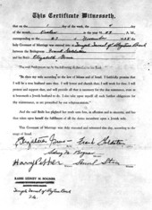 Marriage certificate of Elizabeth Grus and Frank Goldstein