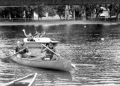 Children canoeing at the David Posnack Jewish Community center's Camp Kadima.