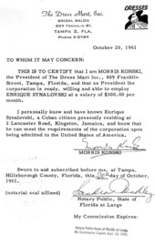 Sponsorship letter for Enrique Synalovski to come to the U.S. from Jamaica