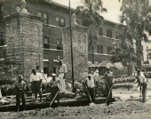 Excavation of bridge across moat at the City Gates in St. Augustine, Florida.