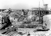 Close-up view showing construction of a hydraulic lock near Lake Okeechobee.