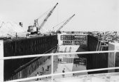 Close-up view showing construction of a hydraulic lock near Lake Okeechobee.
