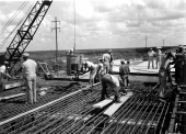 Concrete being poured during construction of hydraulic structure near Lake Okeechobee.