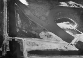 Aerial view overlooking hydraulic structures in the CSF Flood Control District at Twentymile Bend.