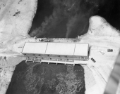 Aerial view overlooking pumping station 5A in the CSF Flood Control District at Twentymile Bend.
