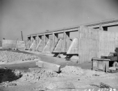 Close-up view showing construction of spillway in the CSF Flood Control District near Lake Okeechobee.