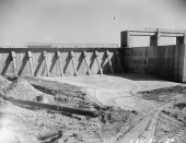 Close-up view showing construction of spillway in the CSF Flood Control District near Lake Okeechobee.