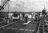 Concrete being poured during construction of hydraulic structure near Lake Okeechobee.