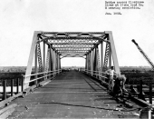 Close-up view showing bridge across Kissimmee River at State Road No. 78 nearing completion.
