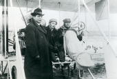Transcontinental flight pilot R.G. Fowler, right, being met at Moncrief Park in Jacksonville after landing.