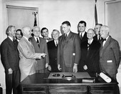 First day as administrator of Federal Civil Defense Administration, December 6, 1950