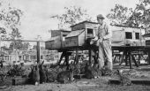 Henry M. Peake, A.C.L. Railroad engineer feeding his rabbits - Kissimmee, Florida
