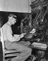 Miami Herald linotype operator at work.