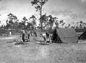 Boy Scouts chopping wood at Middle River camp - Fort Lauderdale, Florida