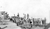 Workers arriving at the viaduct construction site - Long Key, Florida