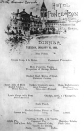 Dinner menu for the Hotel Ponce de Leon - ST. Augustine, Florida