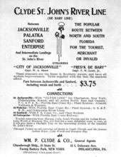Advertisement for the Clyde St. Johns River Line