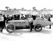 Sig. Haugdahl standing by an early version of the Wisconsin Special - Daytona Beach, Florida