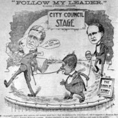 Political cartoon depicting J. Murdoch Barrs and J. Douglas Wetmore.
