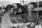 Dr. Patricia Clements, left, interviewing former First Lady Rhea Chiles in the Florida Room of the Governor's Mansion.