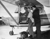 Boy Scouts Air Explorers receiving a flying lesson at Tyndall Air Force Base.