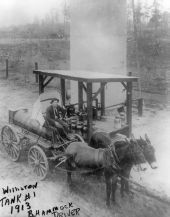 Mr. B. Hammock on tank wagon at Williston Bulk Plant - Williston, Florida
