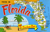 Map of Florida pointing out various tourist attractions.