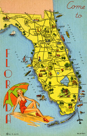 Map of Florida pointing out various tourist attractions.