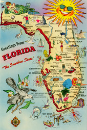 Map of Florida pointing out various tourist attractions.