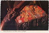 Gold doubloons and silver pieces of eight on display at the Real Eight Museum of Sunken Treasure.
