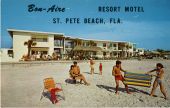 Guests on the beach at the Bon-Aire resort motel in St. Petersburg Beach.