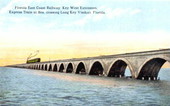 Florida East Coast Railway, Key West Extension, express train at sea, crossing Long Key Viaduct, Florida.
