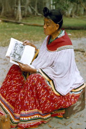 Lucy Tiger Billie reading at the Big Cypress Seminole Indian Reservation.