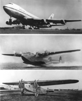 Three Pan American Airways airplanes from different eras