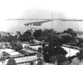Bird's eye view of Clearwater Lawn Bowling Club and Memorial Causeway bridge.