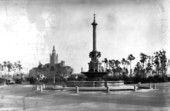 De Soto Fountain in De Soto Plaza, with Miami Biltmore Hotel in the distance - Coral Gables, Florida