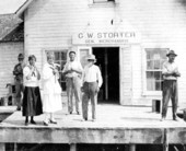 People in front of George W. Storter's General Merchandise Building.