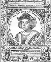 Print of an engraving by J.-A.-J. DeBry of Christopher Columbus