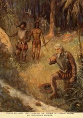 Drawing of Juan Ponce de Leon seeking the spring of eternal youth