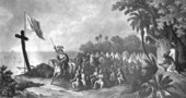 Drawing of Hernando de Soto landing at Tampa Bay