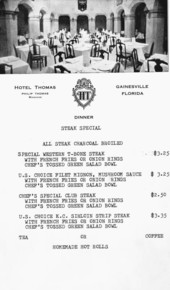 Dinner menu for the Hotel Thomas.