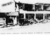 Street scene, showing destruction of the Pompano Theatre by a hurricane - Pompano Beach, Florida.