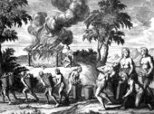 Timucua Indians gathering food and smoking meat