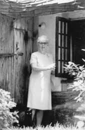 Marjory Stoneman Douglas on the steps of her home.