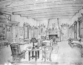 Drawing of living room at the Tall Timbers Plantation