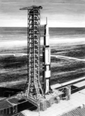 Artist concept of Saturn launch vehicle