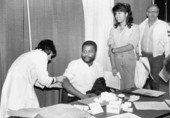 Students getting measles shot at Civic center - Tallahassee, Florida