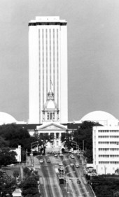 View down Apalachee Parkway at Florida's Capitol building.