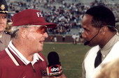 ABC Sportscaster Lynn Swann interviewing FSU head football coach Bobby Bowden - Tallahassee, Florida.