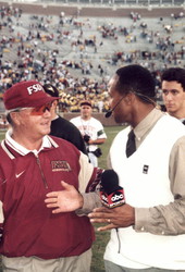 ABC Sportscaster Lynn Swann interviewing FSU head football coach Bobby Bowden - Tallahassee, Florida.